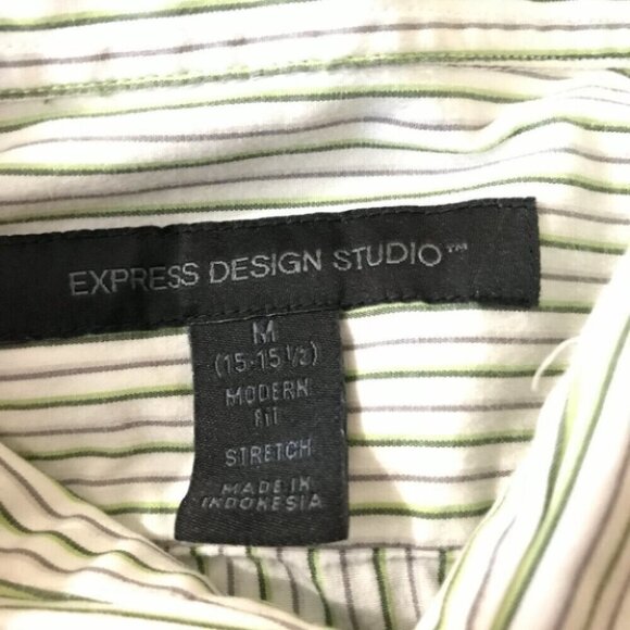 Express Design Studio Shirt Mens Medium Green Striped Modern Fit Stretch Preppy - Picture 12 of 13